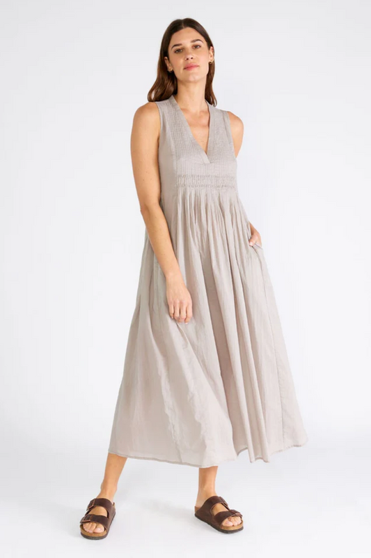 V-Neck Grey Pleated Tank Dress