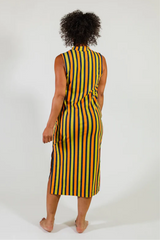 Maggie Mock Neck Dress - Navy Chartreuse Stripe