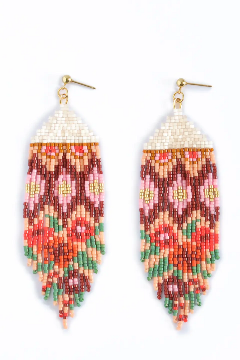 Sweet Escape Beaded Handwoven Huipil Fringe Earrings