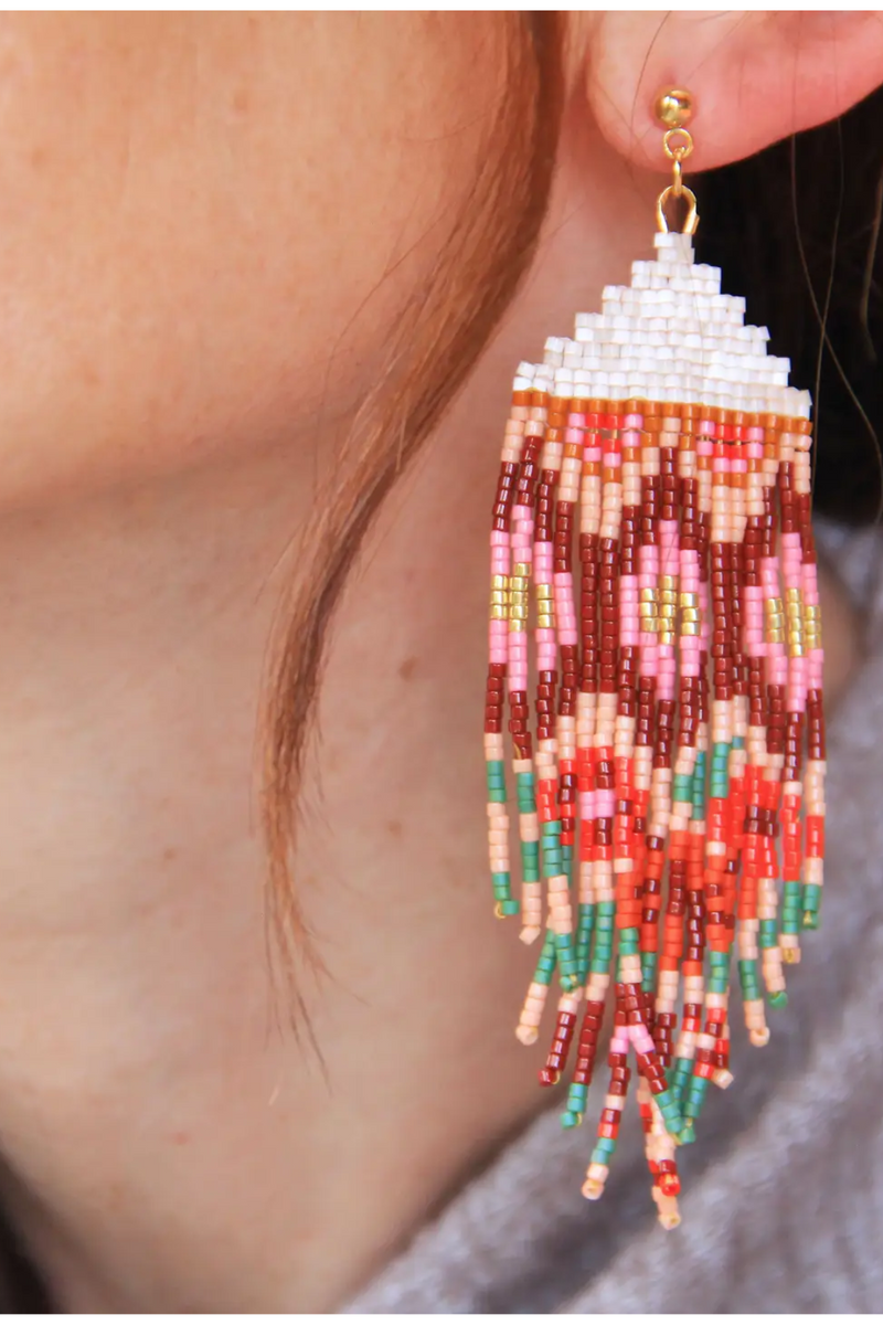 Sweet Escape Beaded Handwoven Huipil Fringe Earrings