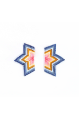 Blue/Pink Beaded Handwoven Medium Half Star Earrings