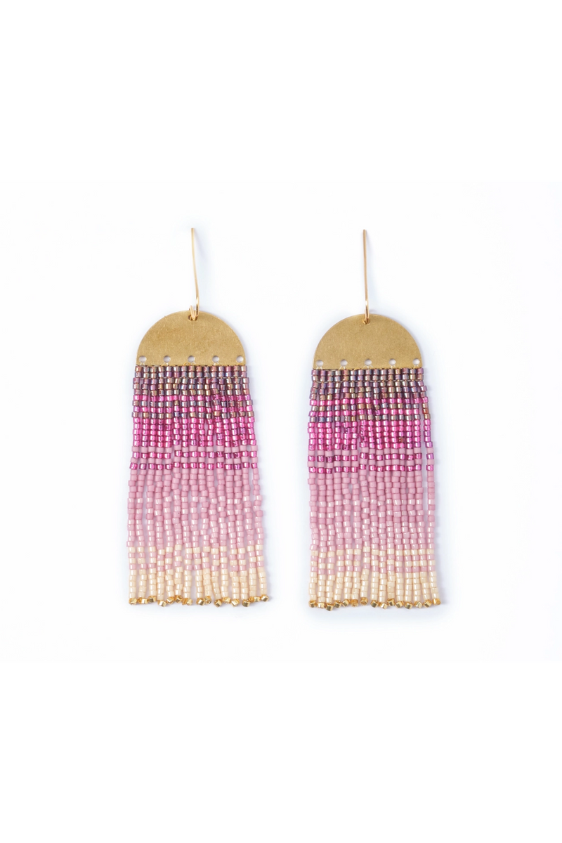 Purple/Pink Beaded Handwoven Ombre Fringe Earrings