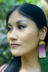 Purple/Pink Beaded Handwoven Ombre Fringe Earrings