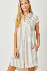 Frayed Edge Linen Shirt Dress