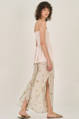 Satin Floral Side Wrap Wide Pant