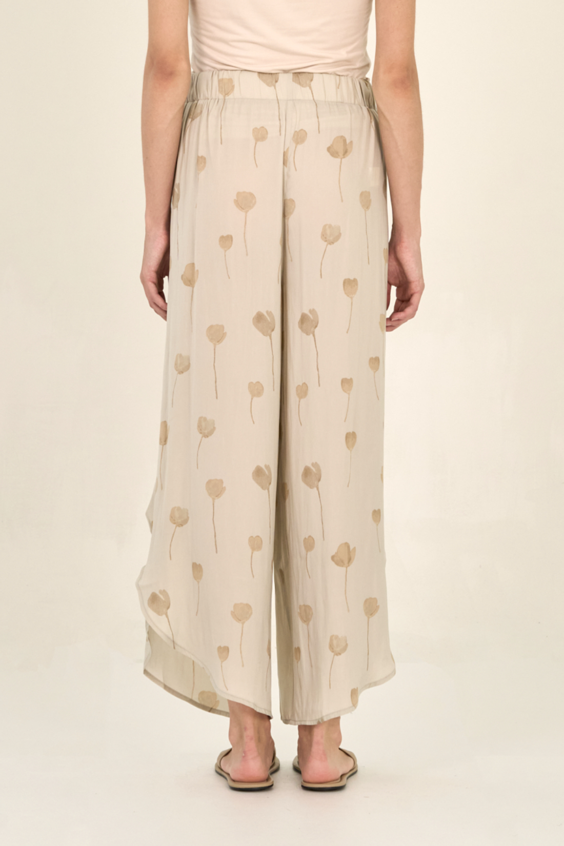 Satin Floral Side Wrap Wide Pant