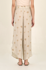 Satin Floral Side Wrap Wide Pant