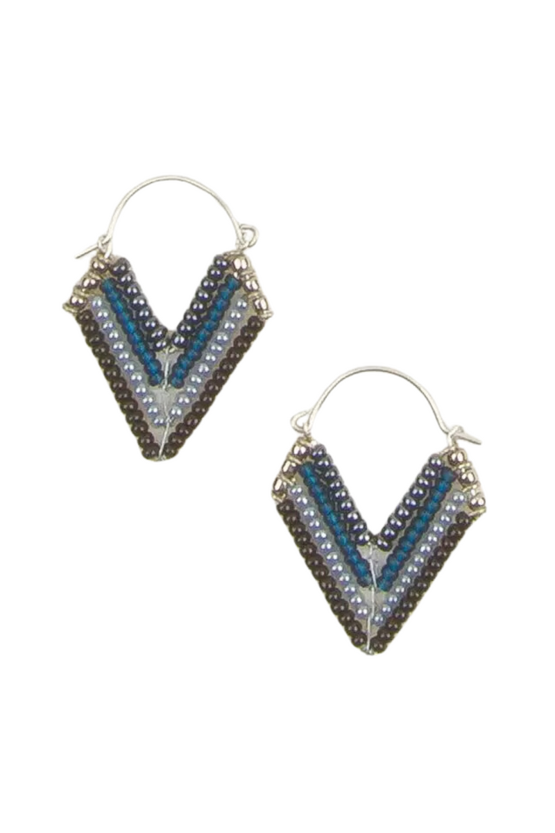 Black/Navy Chevron Beaded Hoop Earring