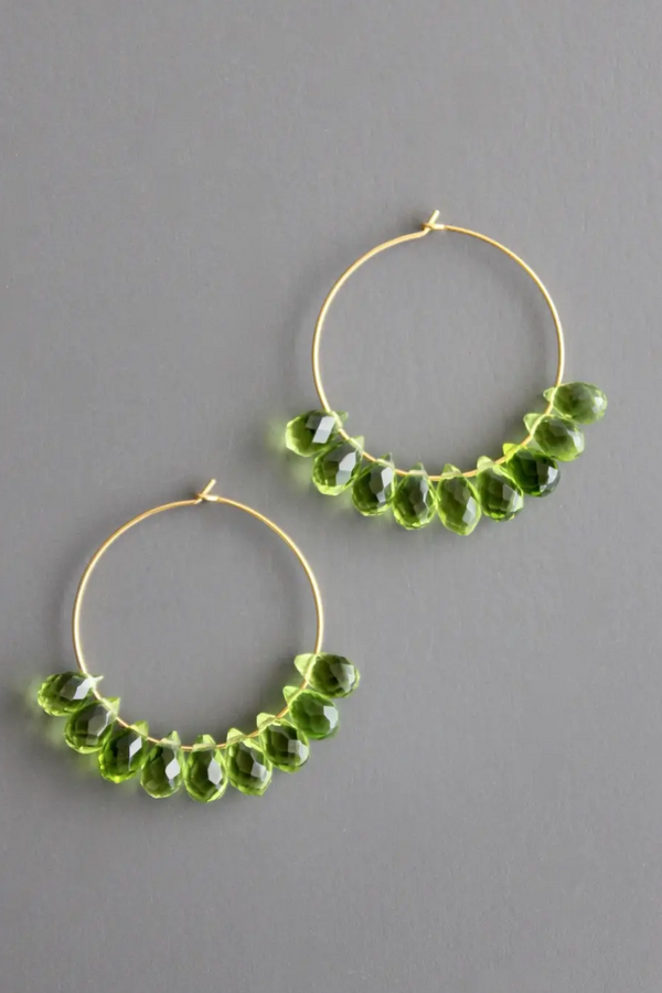 Peridot Green Colored Glass Hoop Earring