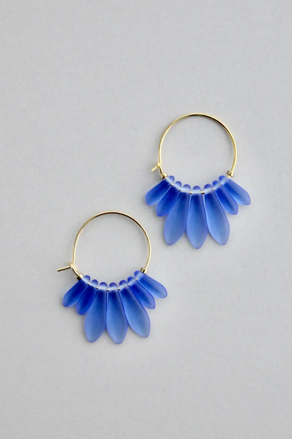 Blue Glass Hoop Earrings