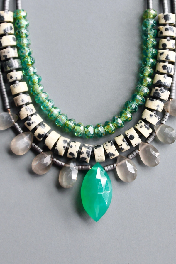 Green Onyx, Gray Moonstone, and Dalmatian Necklace