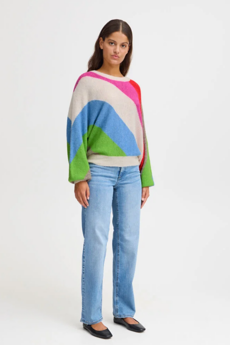 Multi Color Diagonal Stripe Ihkamara Long Sleeve Sweater