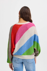 Multi Color Diagonal Stripe Ihkamara Long Sleeve Sweater