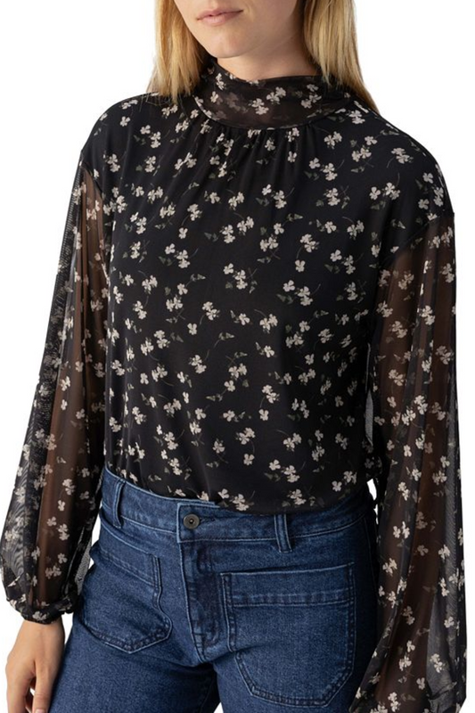 Black Print Isn't She Lovely Mesh Long Sleeve Top