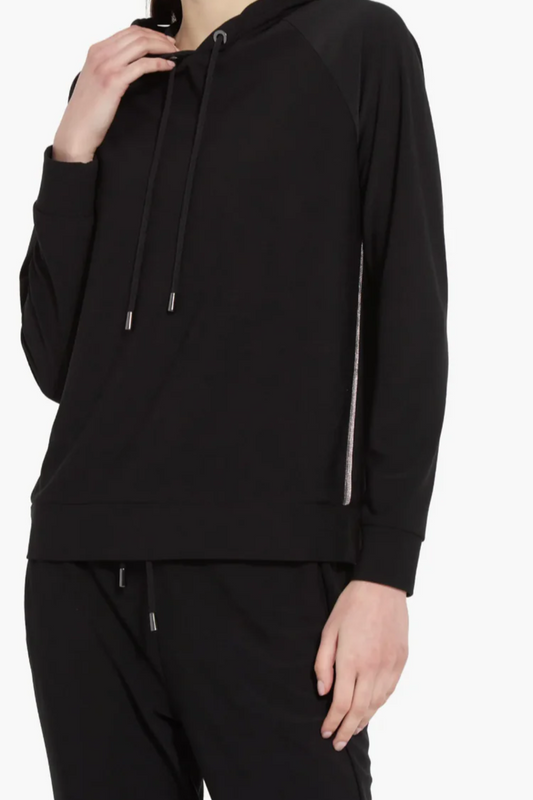 Black Julia Stretch Crepe Long Sleeve Hoodie