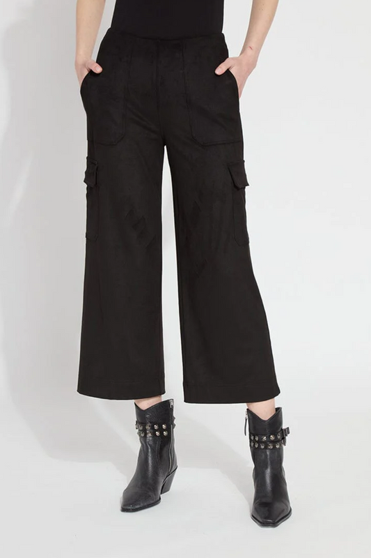 Black Hi Waist Vegan Suede Crop Cargo Pants