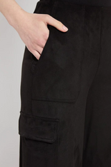 Black Hi Waist Vegan Suede Crop Cargo Pants