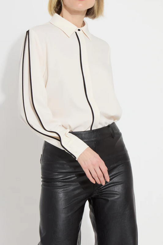 Chalk Luna Top with Pleated Long Sleeves