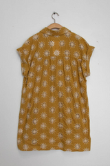 Mustard Short Sleeve Embroidered Dress