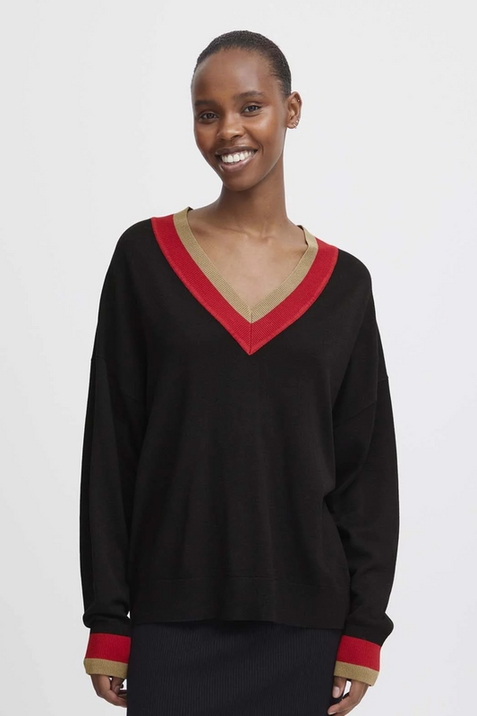 Black Loose V-Neck Morla Jumper Sweater