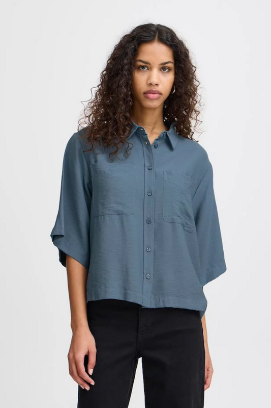 Blue Mirage IHPhiono Button Front Short Sleeve Top