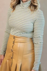 Creme Stripe High Neck Winter Top