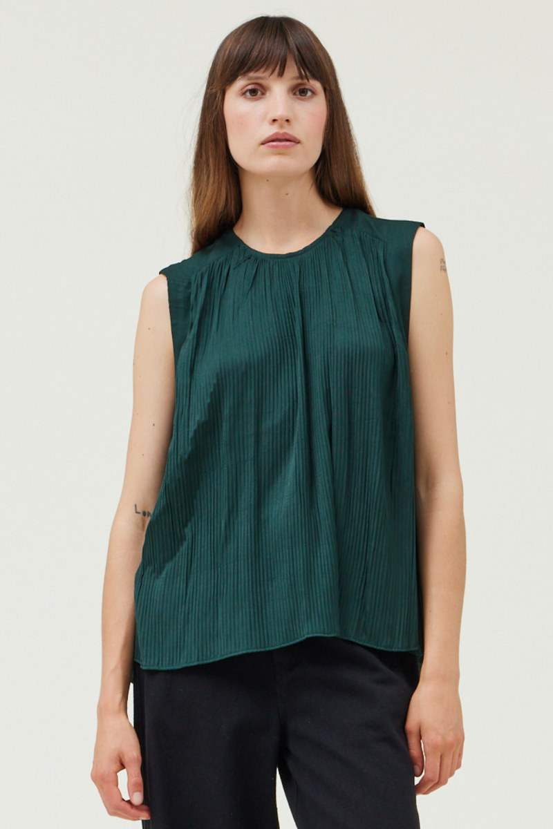 Deep Emarald Pleated Sleeveless Top