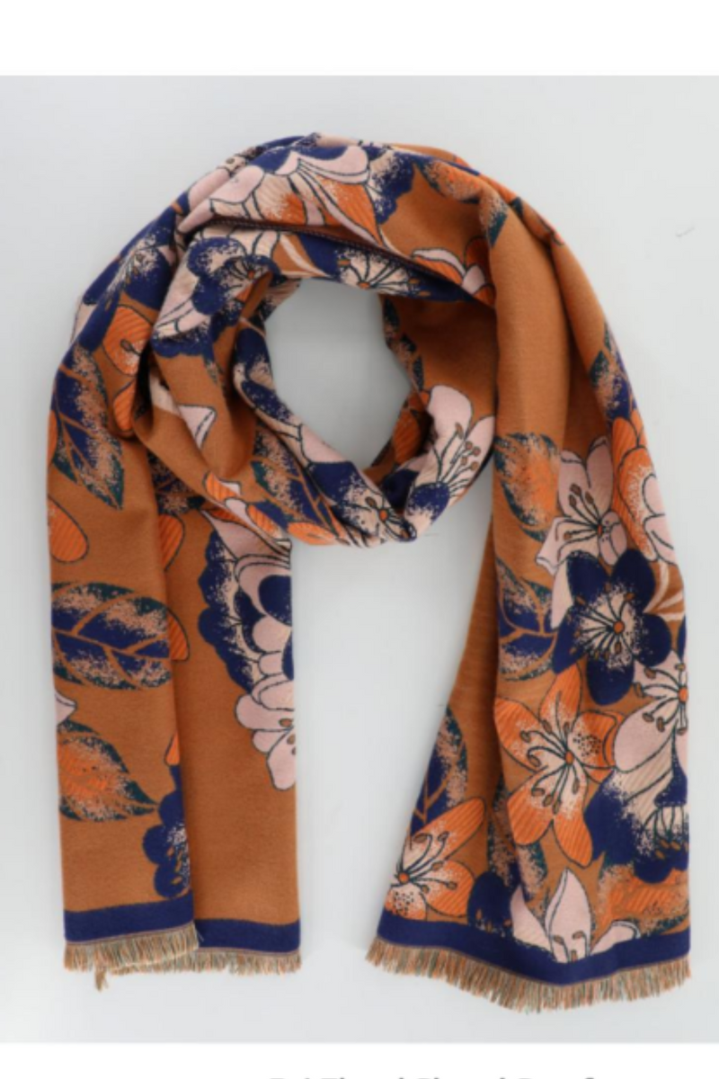 Navy/Orange Bri Floral Shawl Scarf