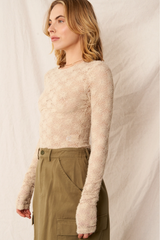 Beige Floral Lace Long Sleeve