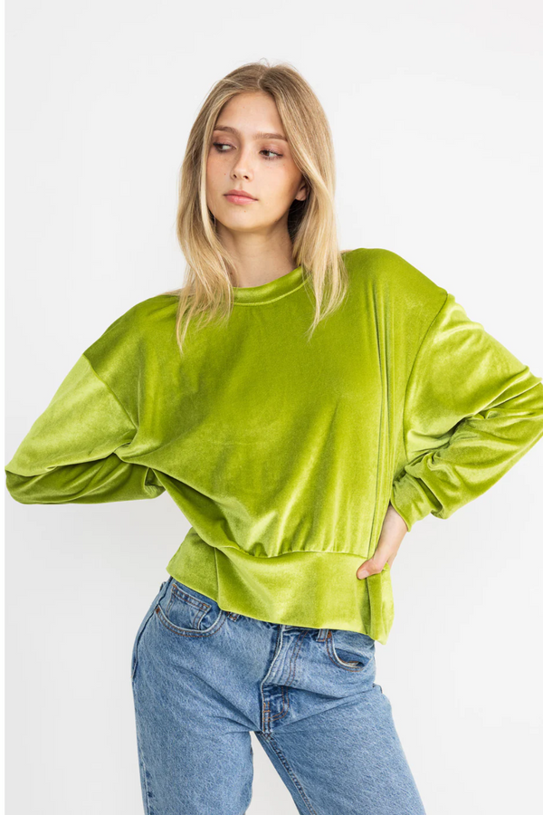 Apple Green Vicky Velvet Long Sleeve Top