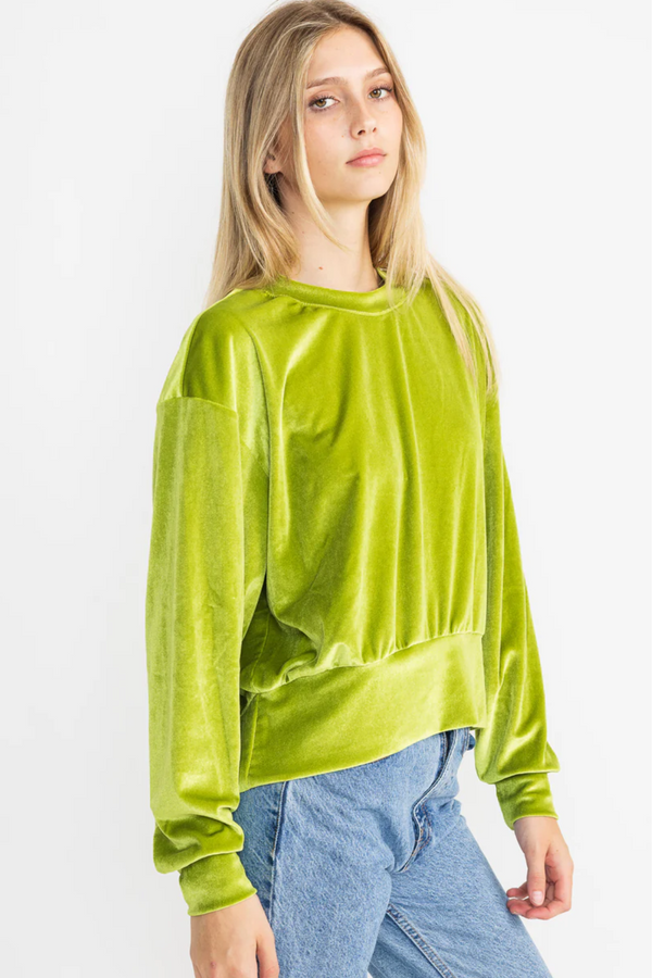 Apple Green Vicky Velvet Long Sleeve Top