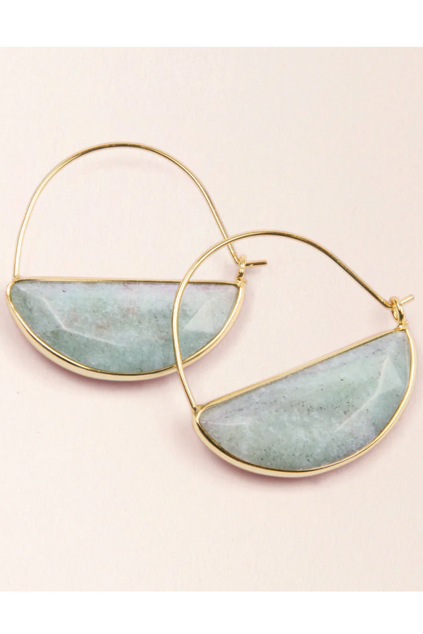 Amazonite/Gold Stone Prism Hoop Earrings