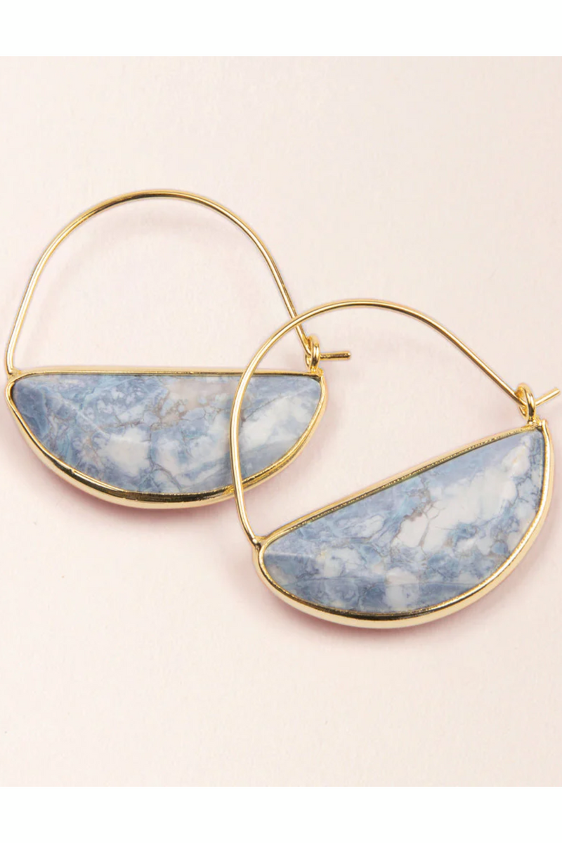 Blue Howlite/ Gold Stone Prism Hoop Earrings