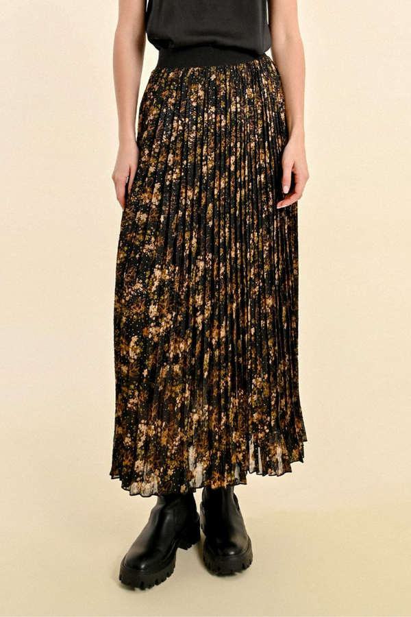 Black/Gold Print Pleated Ruby Skirt