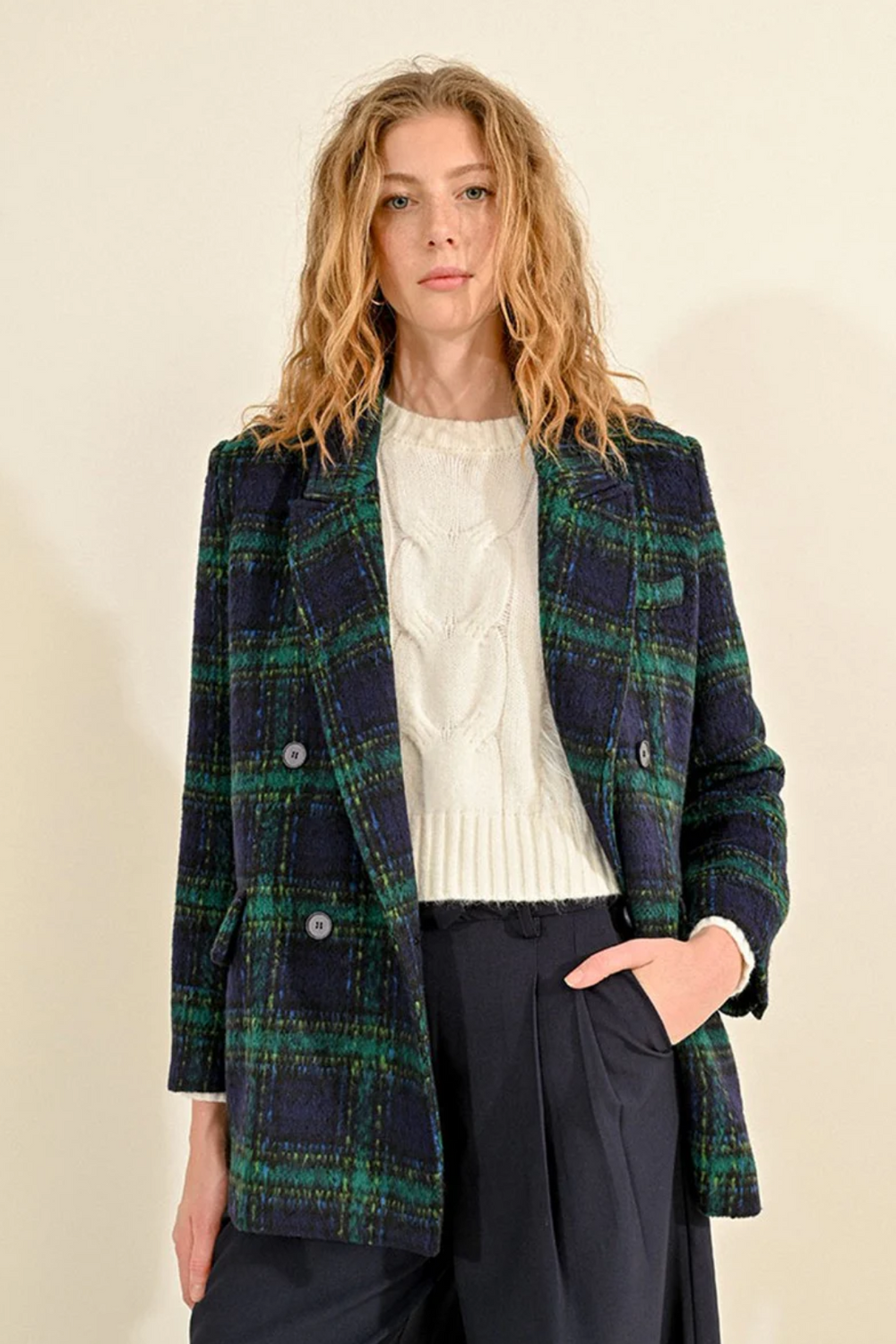 Navy and green plaid blazer best sale