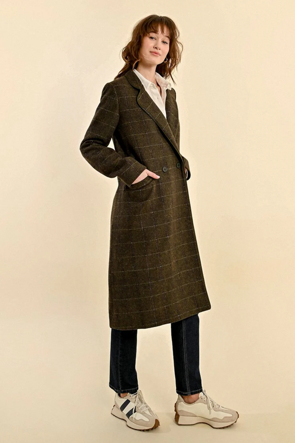 Khaki Masculine Checked Long Coat