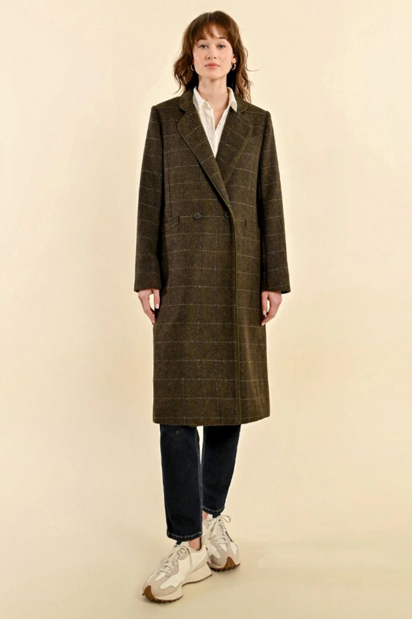 Khaki Masculine Checked Long Coat