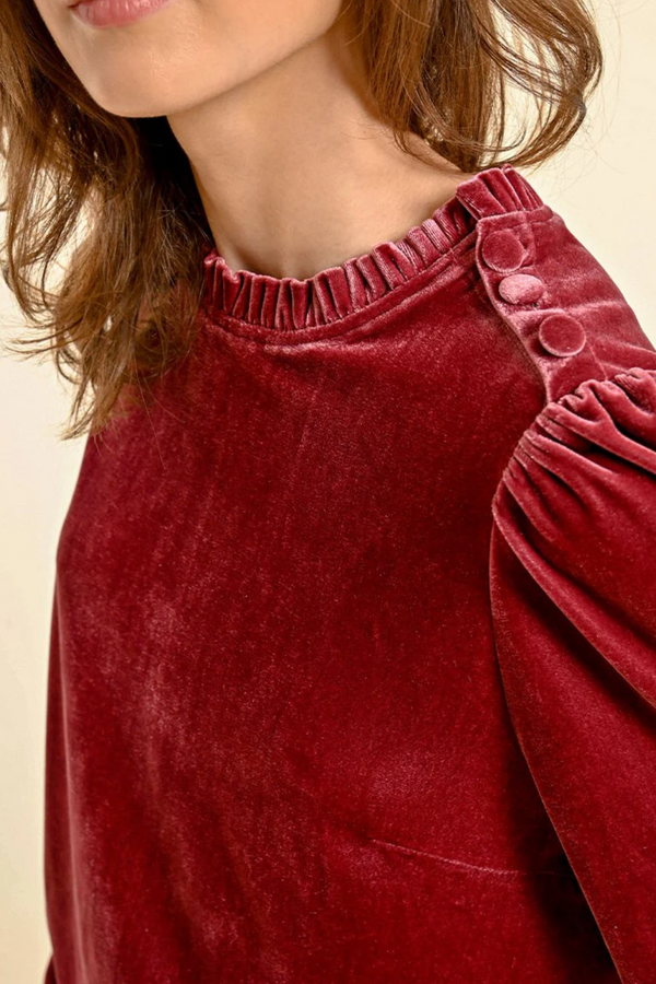 Magenta Velvet Long Sleeve Top