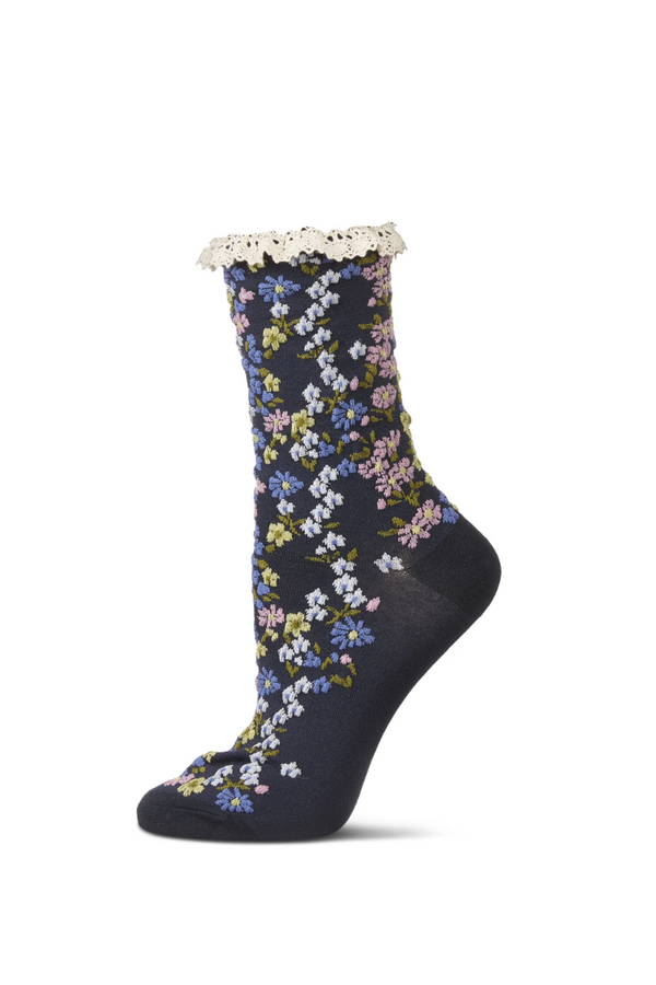 Liberty Floral Lace Cuff Crew Socks