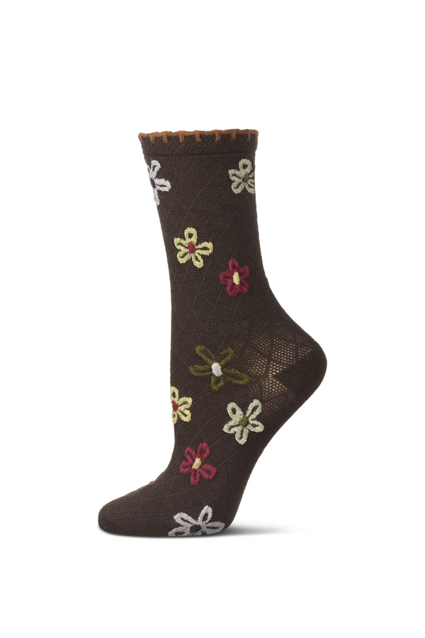 Dancing Daises Crochet Cuff Crew Socks