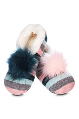 Stripe Chenille Interchangeable PomPom Slippers