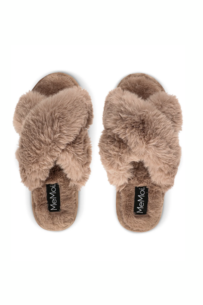 Taupe Beverly Fur Plush Slippers