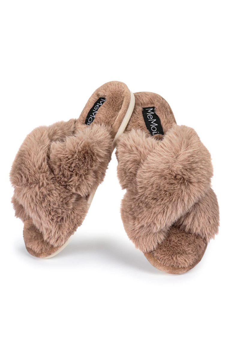 Taupe Beverly Fur Plush Slippers