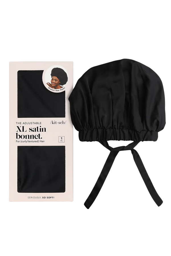 Satin Sleep Xl Adjustable Bonnet - Black