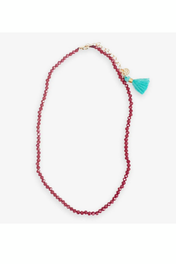 Hayden Solid Single Strand Crystal Necklace With Tassel Maroon