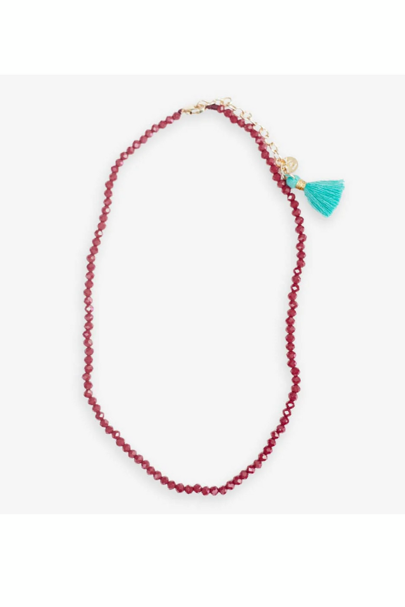 Hayden Solid Single Strand Crystal Necklace With Tassel Maroon