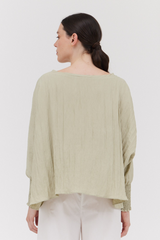 Sage Smocked Cuff Boxy Top