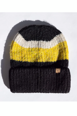 Mustard/Black Striped Knit Beanie