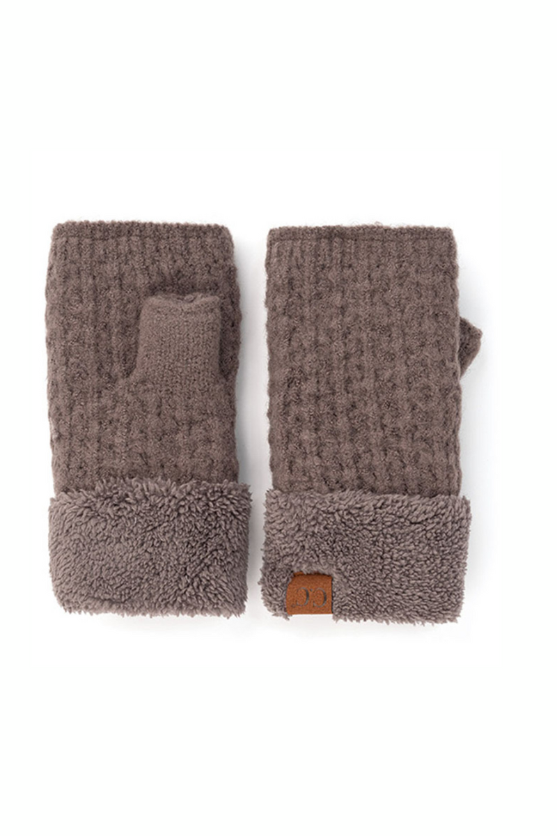 Taupe Fingerless Knit Gloves