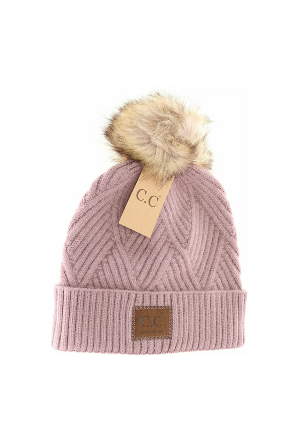 Mauve Pom Beanie